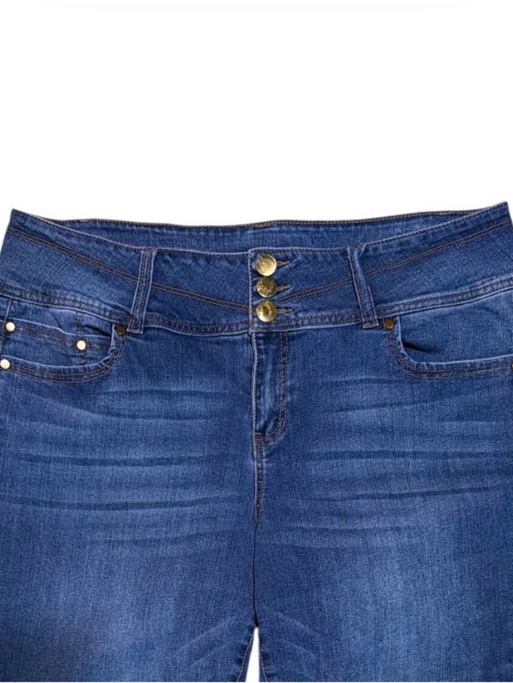 d. jeans Women’s 16W Triple Button Stretch Slim Straight Jeans Medium Wash - Picture 2 of 6